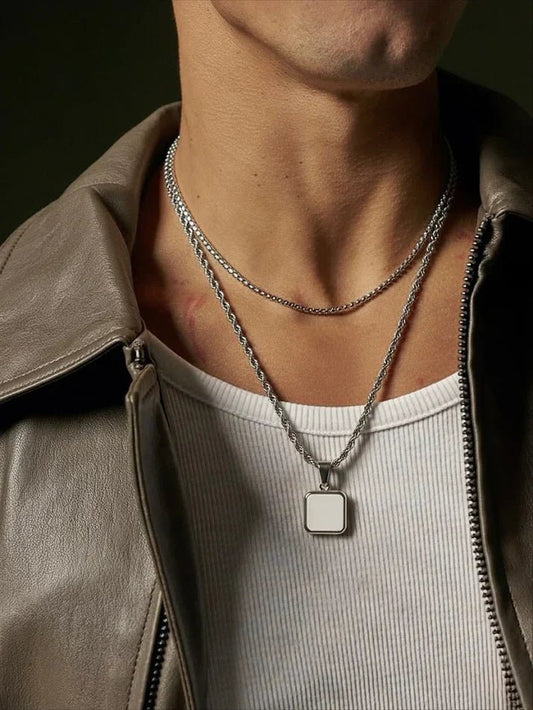 Double Layer Geometric Pendant Necklace - Hunarr
